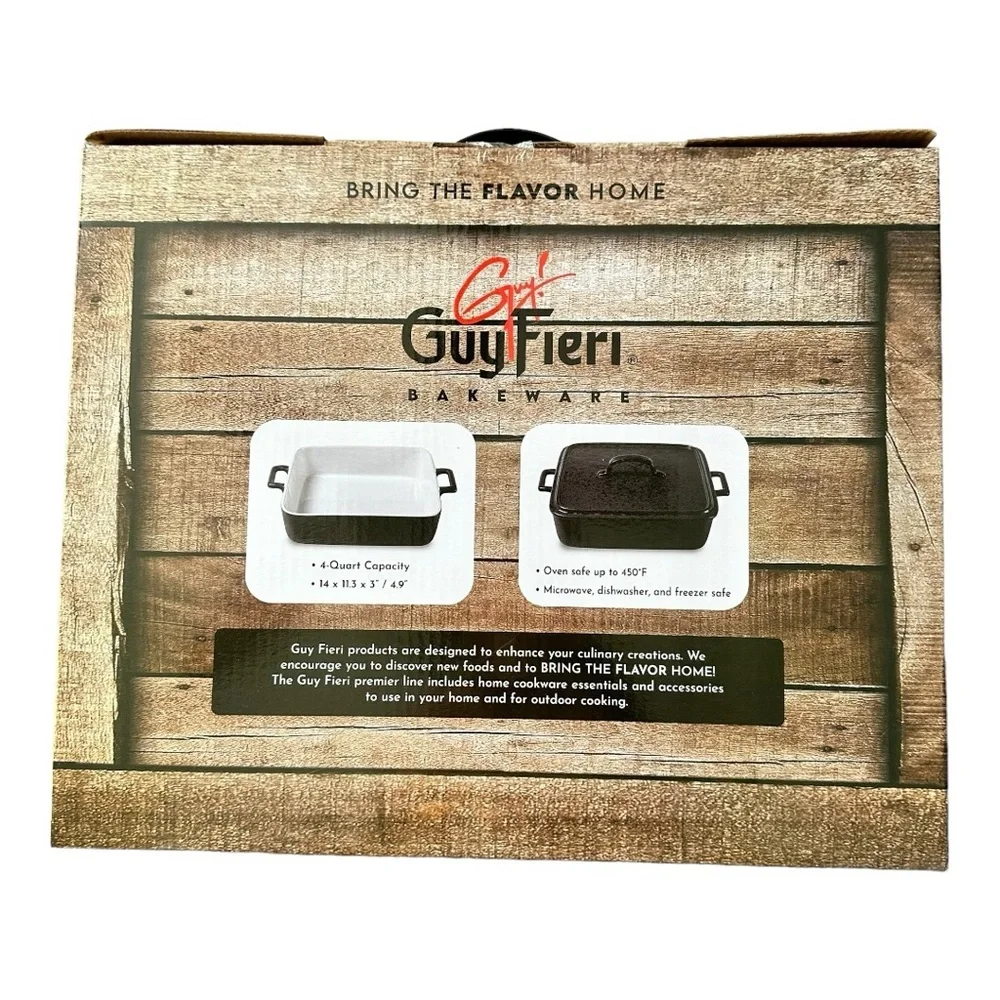 Guy Fieri Metallic Glazed Stoneware 14 Inch Square Covered Casserole Dish NIB